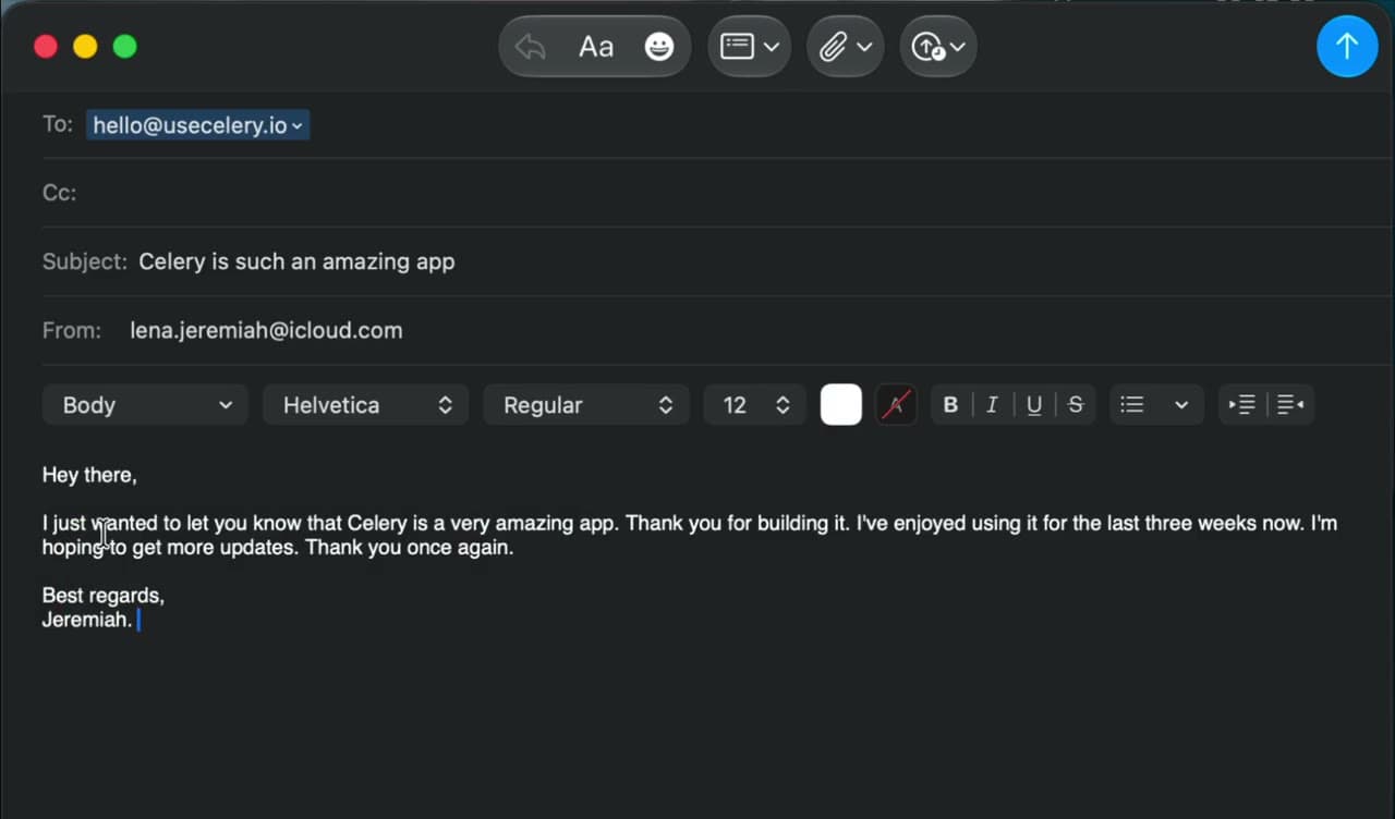 Celery dictating an email directly into Mail on macOS
